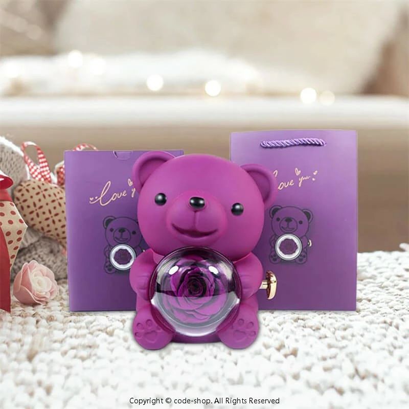 妻 結婚記念日プレゼント 入学祝い フラワーギフト プリザーブドローズ付きアクリルベア クマのネック..