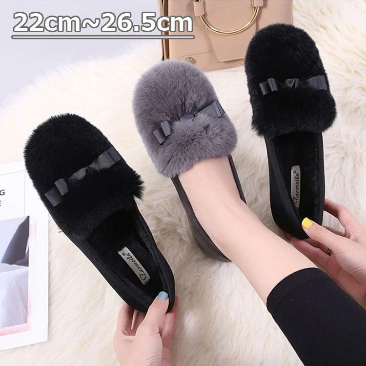 可愛い モカシン 大きいサイズ レディース靴 フラット 22CM-26.5CM 小さいサイズ もこ ファー シューズ..