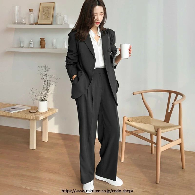 Rakuten - 長袖 パンツスーツ レディース おしゃれ 20代30代40代 二次会 カジュアルスーツ 結婚式 セレモニースーツ ブラック オフィス 優雅 OL 入学式 ビジネス カジュアル 通勤 事務服 上品 黒 大きいサイズ 無地 体型カバー フォマール 卒業式 2点セット セットアップ エレガント