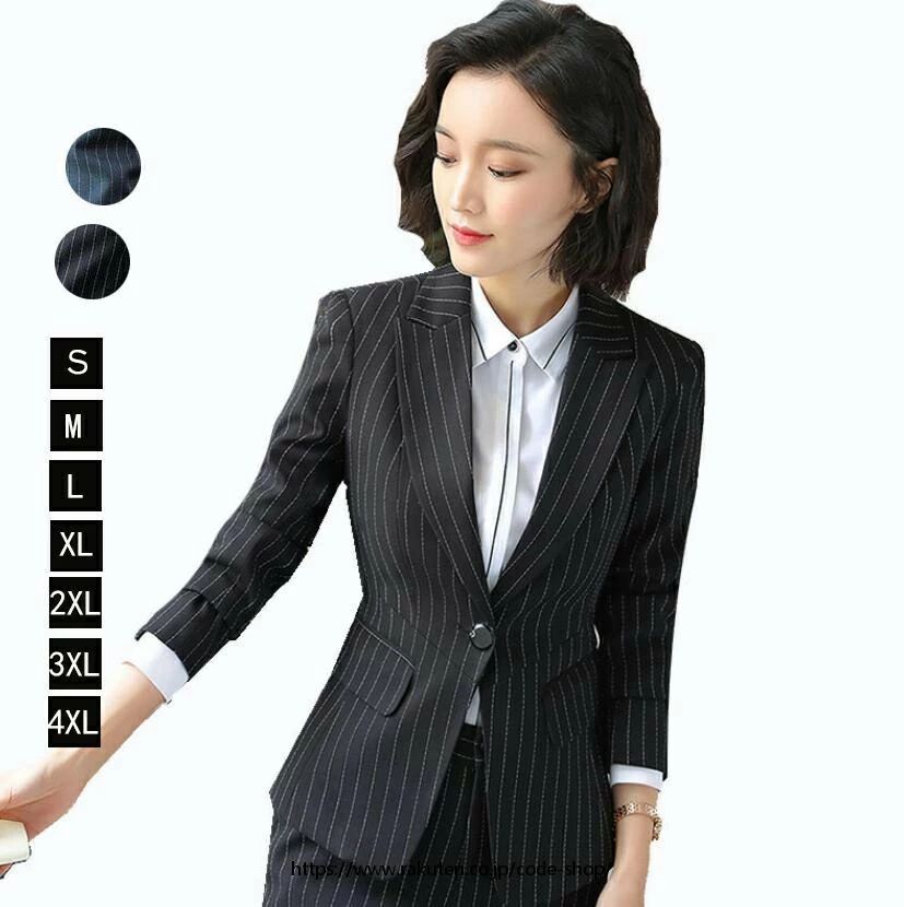 オフィス上下セットS/M/L/XL/2XL/3XL/4XL 20代30代40代50代 長袖ジャケット+スカート/パンツ 通勤 OL 二次会 ママ 秋ストライプスーツ ..