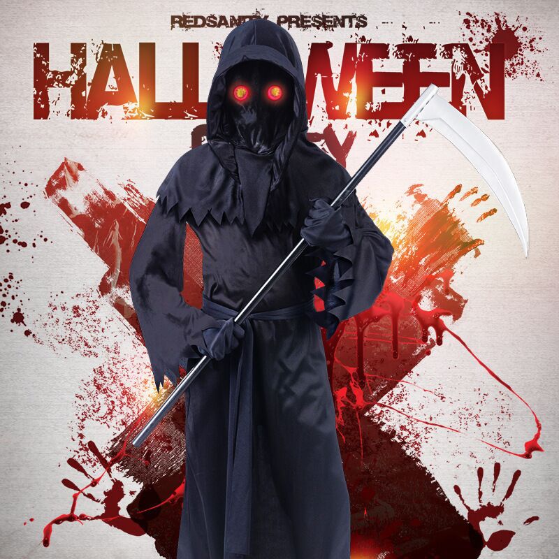 Rakuten - 仮装 子供用 光り眼鏡 ホラー ハロウィン コスプレ衣装 かま お化け屋敷 悪魔 死神コス 死神 男の子 演出服 子供 骸骨 女の子 コスプレ オールインワン コスチューム Halloween キッズ 鎌 小道具 子供