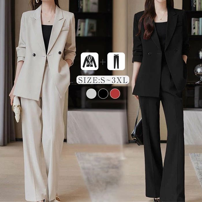 ビジネス 卒園式 ロングパンツ レディース OL セットアップ パンツスーツ ママ リクルート 長袖 ゆったり ワイド レディーススーツ ワイドパンツ 黒 就活 フォーマル キャリア 卒業式 オフィス 通勤 入学式 母 ハイウェスト 事務服