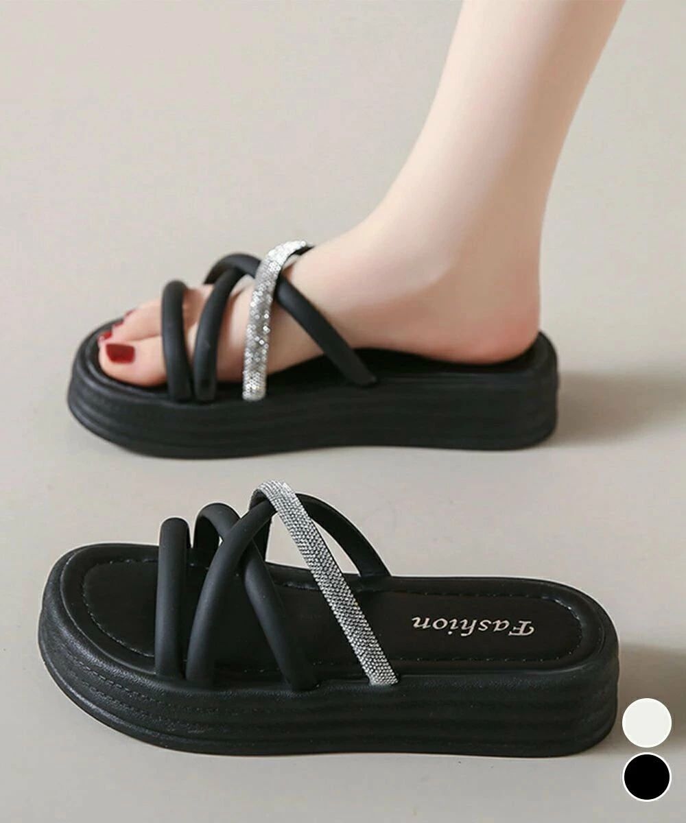 可愛い 厚底 クロスベルト 歩きやすい 疲れない 夏 レディース フラットサンダル お洒落 スリッパサンダル キラキラ 美脚 ストラップサンダル