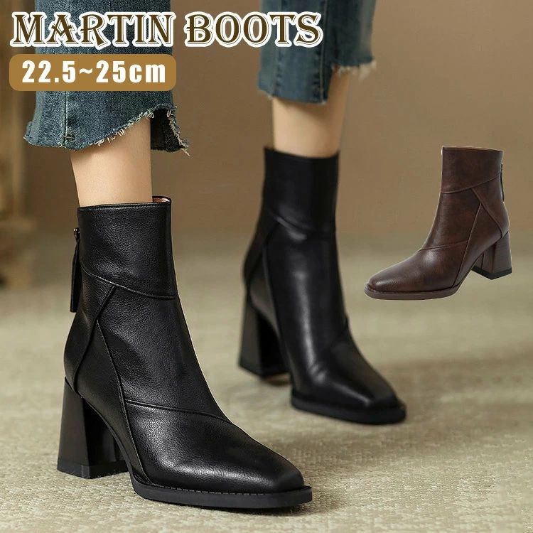 防水 防寒 ショート丈 レディース レディース靴 大きいサイズ 歩きやすい秋冬 通勤用 滑らない 靴 美脚 ヒール チャンキーヒール 軽量 太ヒール 仕事 小さいサイズ 高見え ショートブーツ スクエアトゥ-センチヒール ブーツ 防滑