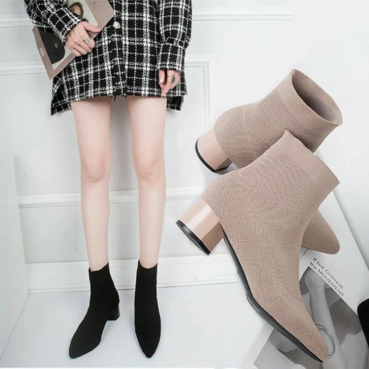 ソックスブーツショートブーツレディース秋ブーツ韓国冬靴伸縮性