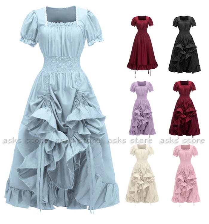 Rakuten - リボンで着丈調整可能 中世 演劇 レトロドレス 宮廷風ワンピース 舞台劇 女性用 姫系 2way ハロウィン 文化祭 半袖 コスプレ衣装 ワンピース パーティー コスチュームイベント 民族衣装 ヨーロッパ風 レディース コスプレ 学園祭 演出服 宮廷装 ステージ衣装 復古 貴族 西洋