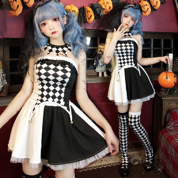Halloween Goods - ピエロ コスプレ コスプレ魔女 レディース ハロウィン衣装 ハロウィン 5点セットコスチューム ハロウィン ワンピース