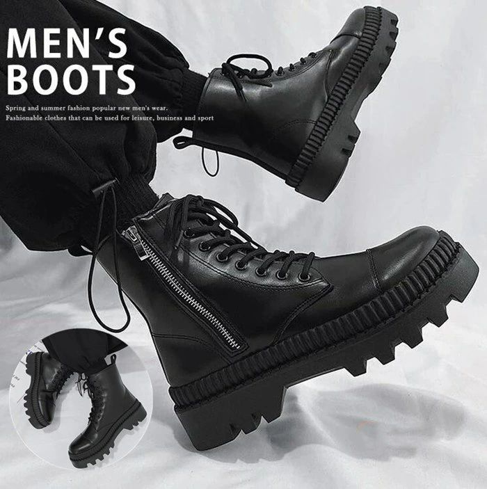 厚底ブーツ 靴 カジュアルブーツ メンズブーツ ライダース ショートブーツ 大人 レザーブーツ ビジネスブーツ サイドジップ ハイカットシューズ ブーツ 厚底 ワークブーツ 紳士靴 メンズ