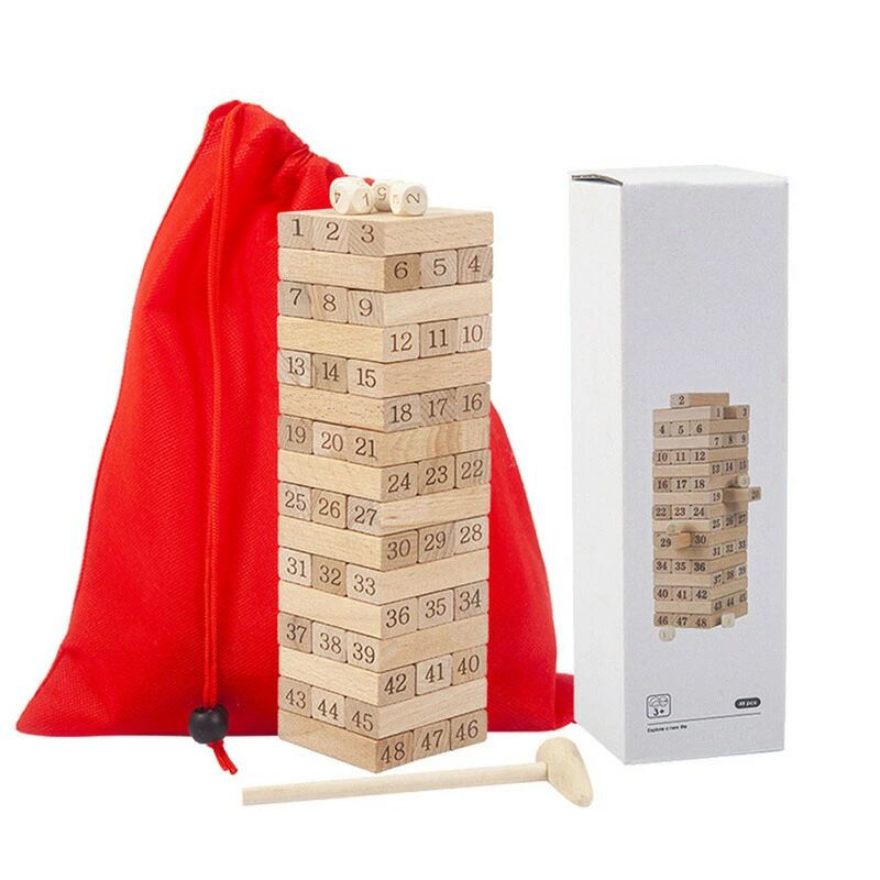 木製おもちゃ 木製ブロック バランス 木のおもちゃ バランスタワーゲーム タワー積み上げゲーム 建物 パーティーゲーム テーブルゲーム ブロックタワーゲーム 転倒 48ピース デラックススタッキングゲーム タンブリングゲーム