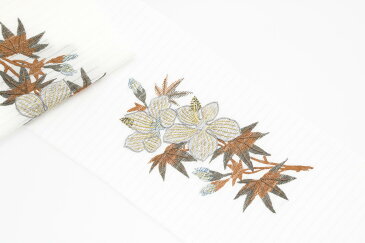 半衿 夏 刺繍 絽 半襟 夏用 日本製 正絹 手刺繍 絽塩瀬 半衿 はっ水防カビ加工 白 葵
