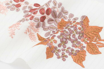 半衿 夏 刺繍 絽 半襟 夏用 日本製 正絹 手刺繍 絽塩瀬 半衿 はっ水防カビ加工 白 紫陽花