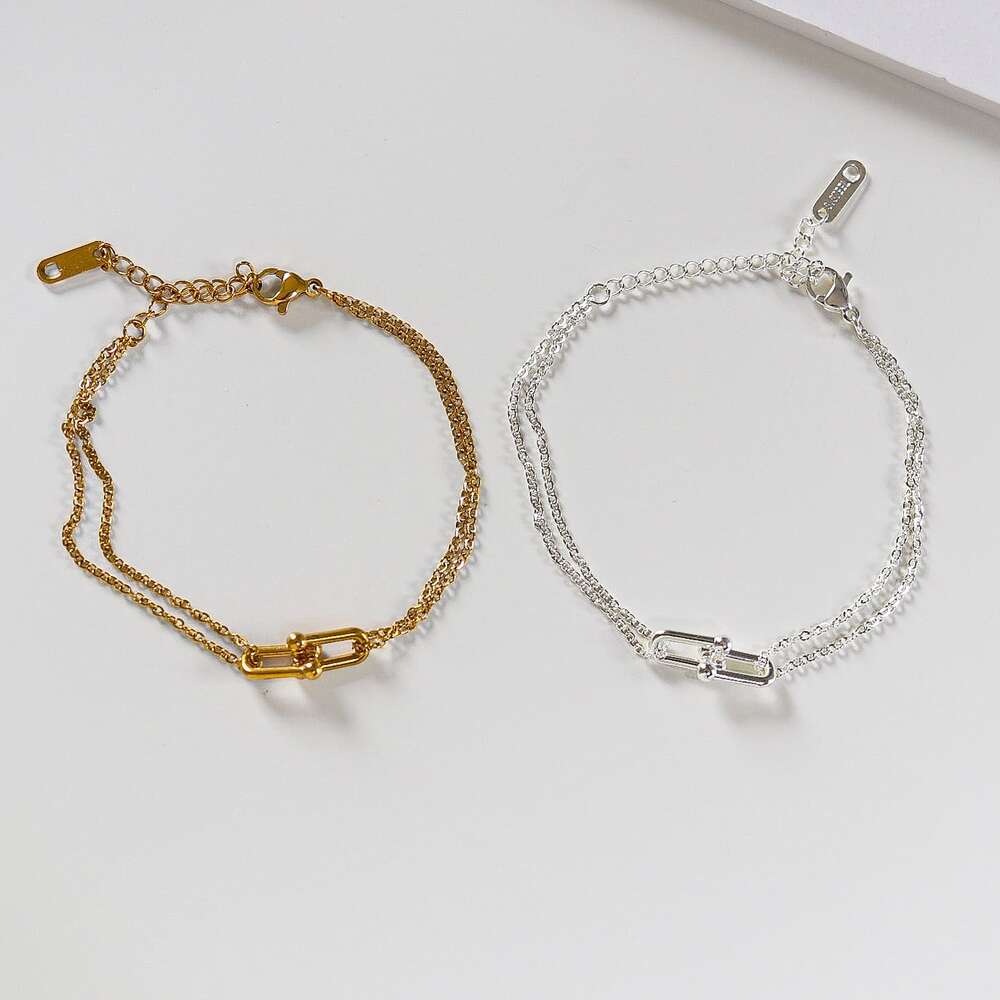ステンレス エタニティ ブレスレット B032 2連 チェーン レディース シンプル 金属アレルギー
