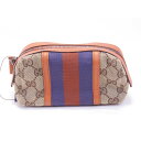 GUCCI グッチ 256639 ポーチ GGキャンバス×レザー ベージュ×オレンジ【中古】