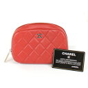 美品『USED』 CHANEL シャネル ポーチ ラムスキン レッド レディース【中古】