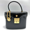 美品 VERSACE ヴェルサーチ バニティバッグ メイクケース コスメ ブラック ゴールドチャーム付き レザー レディースファッション小物【中古】