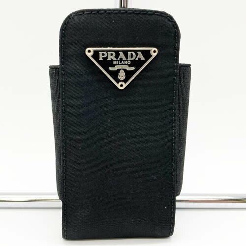 【中古】PRADA プラダ 小物入れ ネックレスストラップ ネックケース ストラップ付き 三角プレート ブラック 黒 ナイロン メンズ レディース USED 