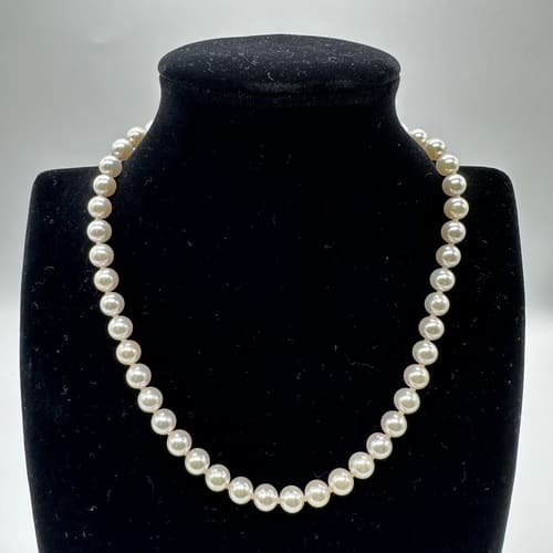 パール ネックレス 真珠 直径約8mm 首回り/41cm ホワイト 白 クラスプ ジュエリー アクセサリー レディース ウィメンズ 【中古】