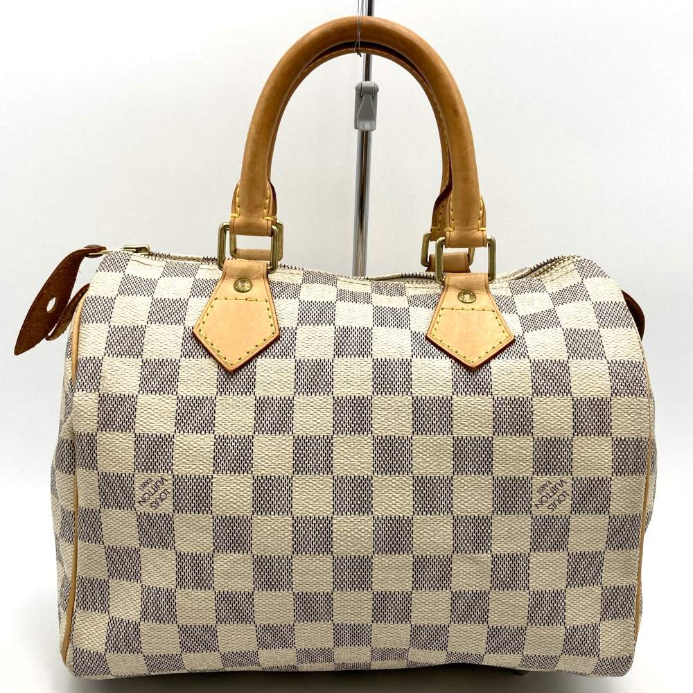 【ベタ無し】ルイ・ヴィトン N41371 ダミエ・アズール スピーディ25 ハンドバッグ アイボリーホワイト LOUIS VUITTON【中古】