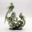 【セール】置物 オブジェ インテリア 鳥 花 石 翡翠に似てる 緑 グリーン オブジェ【中古】