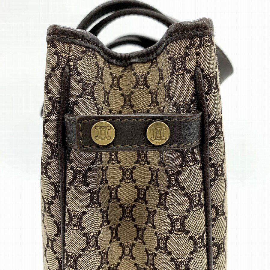 【セール】CELINE セリーヌ マカダム キャンバス地ハンドバッグ ヴィンテージ レザー ブラウン 茶 レディースファッション【中古】