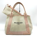 BALENCIAGA ネイビーカバス かわいいスモールトートバッグ Sサイズ ハンドバッグ ピンク ホワイト キャンバス 339933 バレンシアガ【中古】