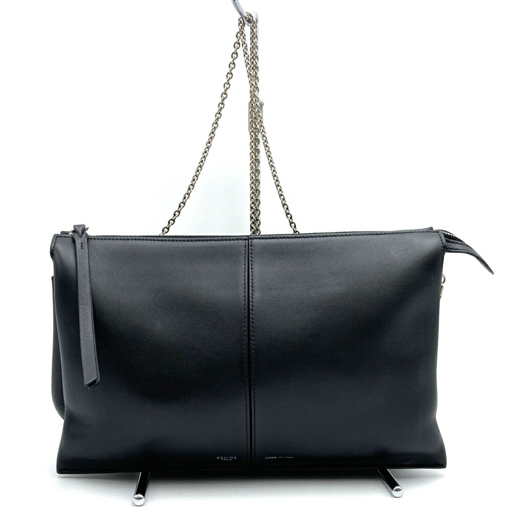 楽天Brand Shop Ring【10％OFF!!!楽天スーパーセール】CELINE セリーヌ 薄型 チェーンショルダーバッグ クラッチバッグ 2way ブラック 無地 レザー レディース ウィメンズ 肩掛け【中古】