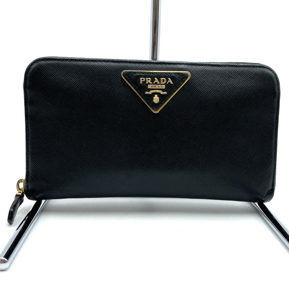 PRADA プラダ 長財布 ラウンドファスナー サフィアーノ レザー ブラック トライアングル三角ロゴ メンズ レディース ファッション 小物 USED 【中古】 【ELGZN】