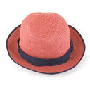 美品『USED』 Lola HATS ハット ストロー風 オレンジレッド レディース【中古】