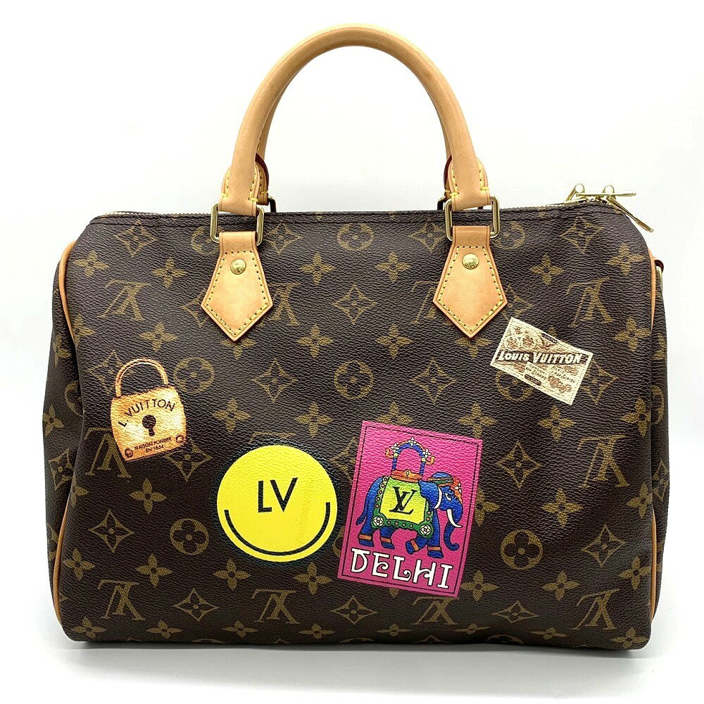 LOUIS VUITTON - LOUIS VUITTON ルイ・ヴィトン バンドリエール30 マイLVワールドツアー ラベル ワッペン ハンドバッグ モノグラムキャンバス ブラウン レディース【中古】