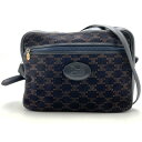 CELINE セリーヌ 斜め掛けショルダーバッグ スウェード マカダム ヴィンテージ 馬車 ネイビー/ブラック 紺/黒 レディースファッション【中古】