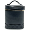 CHANEL シャネル ビコローレ 化粧ポーチ バニティバッグ カーフレザー ブラック 【中古】