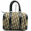 Dior ディオール ミニボストンバッグ ハンドバッグ トロッター キャンバス レザー ブラック レディース メンズ 【中古】