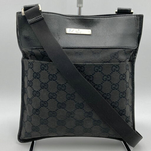 GUCCI グッチ 27639 GGキャンバス 斜め掛け ショルダーバッグ レザー 黒 ブラック 薄型 レディース メンズ 【中古】 GUCCI グッチ 27639 GGキャンバス 斜め掛け ショルダーバッグ レザー 黒 ブラック 薄型 レディース メンズ 【中古】