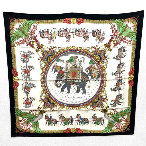 HERMES エルメス カレ90 スカーフ CAPARACONS DE LA FRANCE ET DE LINDE 馬かざり スカーフ シルク ブラック マルチカラー 黒 レディース【中古】 HERMES エルメス カレ90 スカーフ CAPARACONS DE LA FRANCE ET DE LINDE 馬かざり スカーフ シルク ブラック マルチカラー 黒 レディース【中古】
