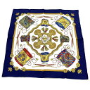 HERMES エルメス カレ45 LES TAMBOURS タンブールの太鼓王冠 45cmスカーフ シルク ネイビー マルチカラー レディース ファッション【中古】(4)