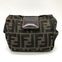 FENDI フェンディ 2241-26539-098 ポーチ カーキ/ブラウン ナイロン/レザー レディース メンズ USED【中古】