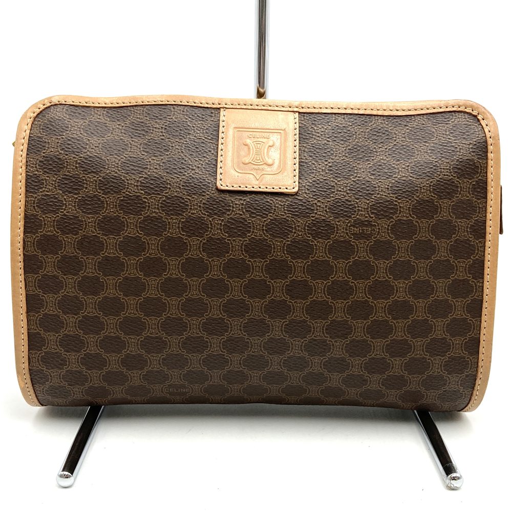 CELINE セリーヌ M15/2 セカンドバッグ マカダム柄 PVC ブラウン クラッチバッグ レディース メンズ 【中古】