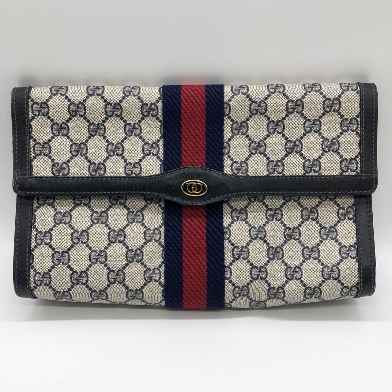 GUCCI グッチ クラッチバッグ セカンドバッグ ポーチ GGスプリーム シェリー ネイビー レディース メンズ オールドグッチ ヴィンテージ ファッション USED【中古】