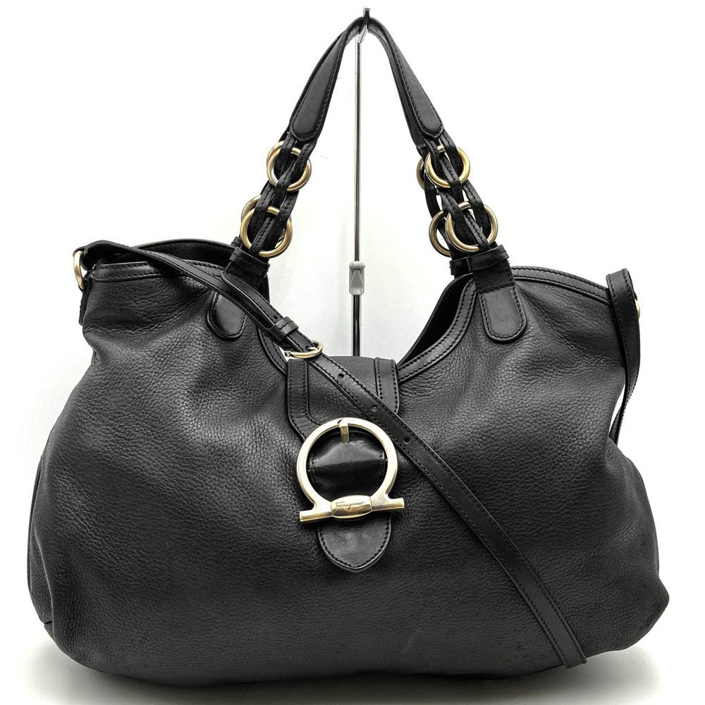 Rakuten - Salvatore Ferragamo フェラガモ ガンチーニ トートバッグ ショルダーバッグ 2way レザー ブラック レディース ヴィンテージ USED【中古】