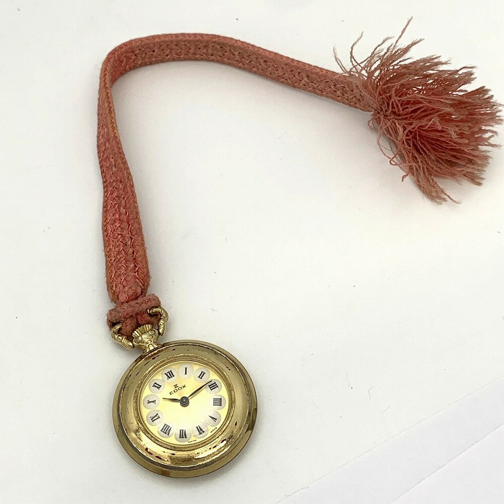 EDOX エドックス 懐中時計 和装小物 帯飾り ヴィンテージ 手巻き ピンク紐 花 フラワー レトロ レディース ファッション【中古】
