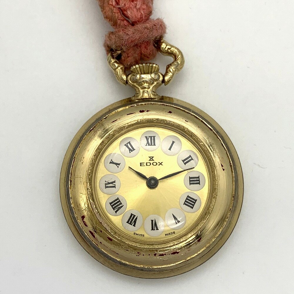 EDOX エドックス 懐中時計 和装小物 帯飾り ヴィンテージ 手巻き ピンク紐 花 フラワー レトロ レディース ファッション【中古】