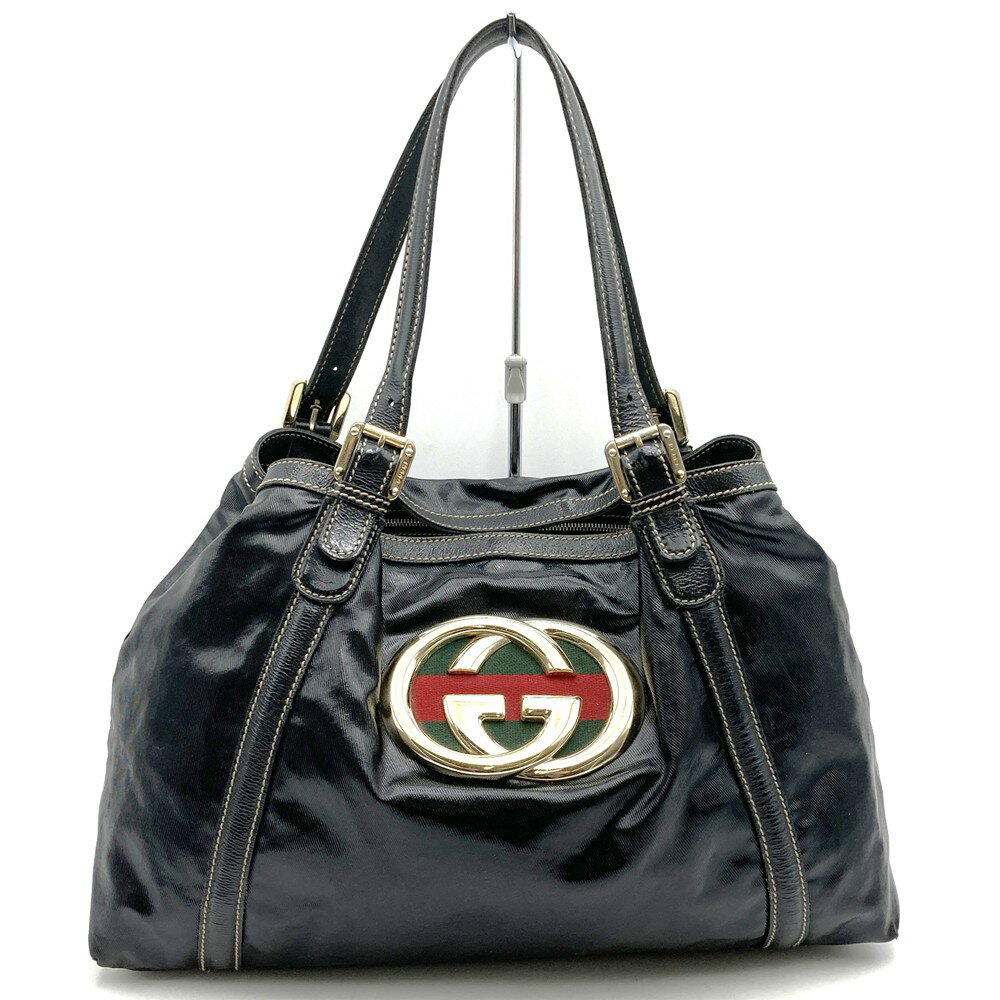 【お値下げしました！】GUCCI グッチ 162094 トートバッグ インターロッキング シェリーライン レザー ブラック レディース【中古】(4.0)