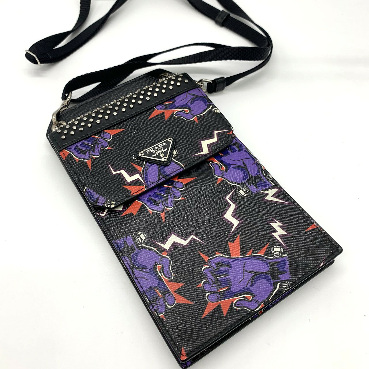Rakuten - PRADA プラダ サコッシュ フランケンシュタイン ショルダーバッグ レザー ブラック メンズ レディース【中古】