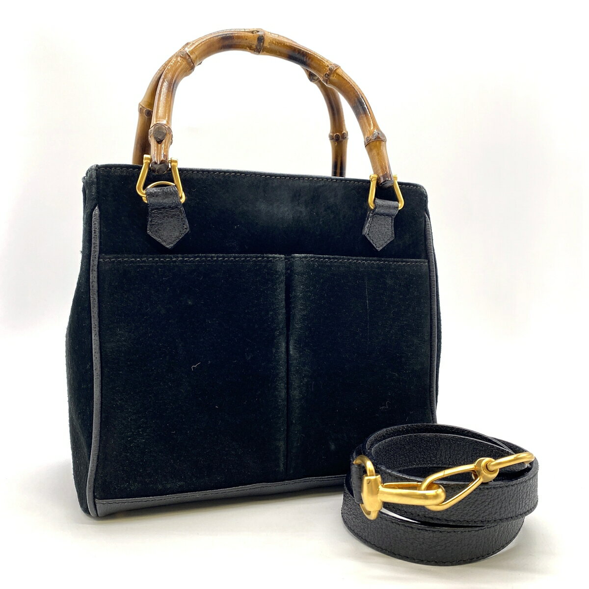 GUCCI - GUCCI グッチ 000 122 0316 バンブー ハンドバッグ スウェード ブラック レディース【中古】