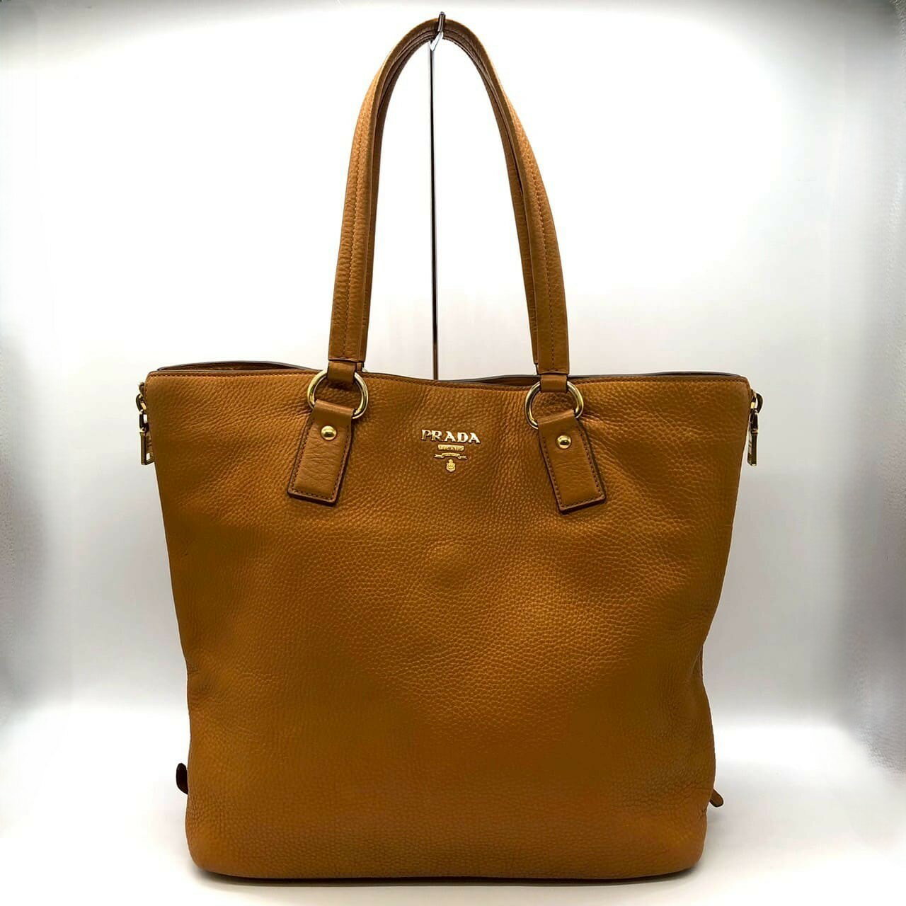 PRADA プラダ トートバッグ ハンドバッグ レザー イエロー ブラウン レディース【中古】【ELGZN】