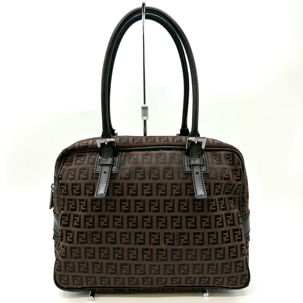 FENDI - FENDI フェンディ ハンドバッグ トートバッグ ズッキーノ キャンバス レザー ダークブラウン ブラック レディース ヴィンテージ【中古】