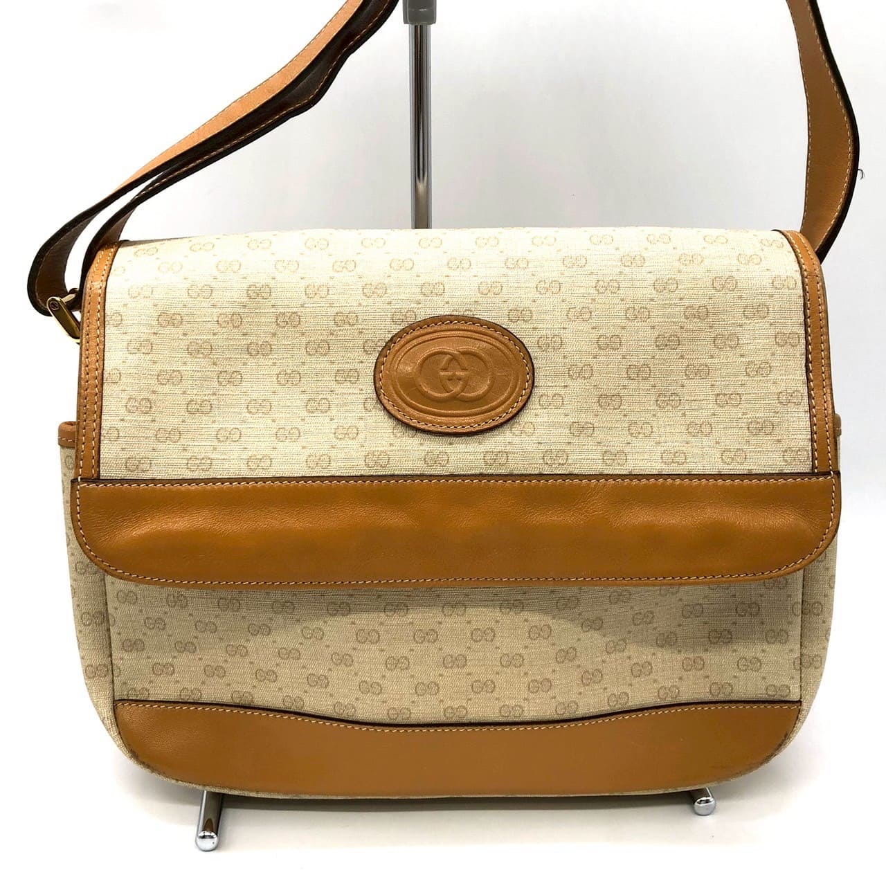 樂天商城 - GUCCI グッチ 001 14 マイクロGG ショルダーバッグ PVC レザー ブラウン レディース ヴィンテージ【中古】