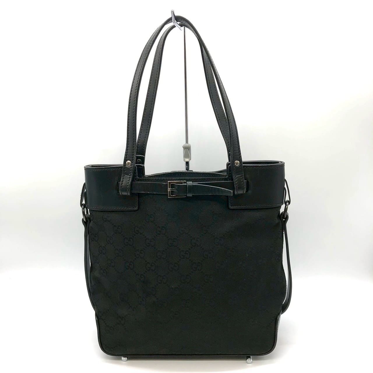 GUCCI グッチ 107757 GGキャンバス トートバッグ ハンドバッグ レザー ブラック レディース【中古】