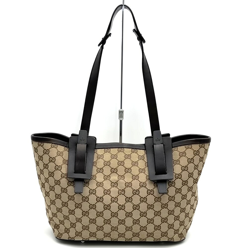 Rakuten - GUCCI グッチ 106241 GGキャンバス トートバッグ レザー ブラウン レディース【中古】