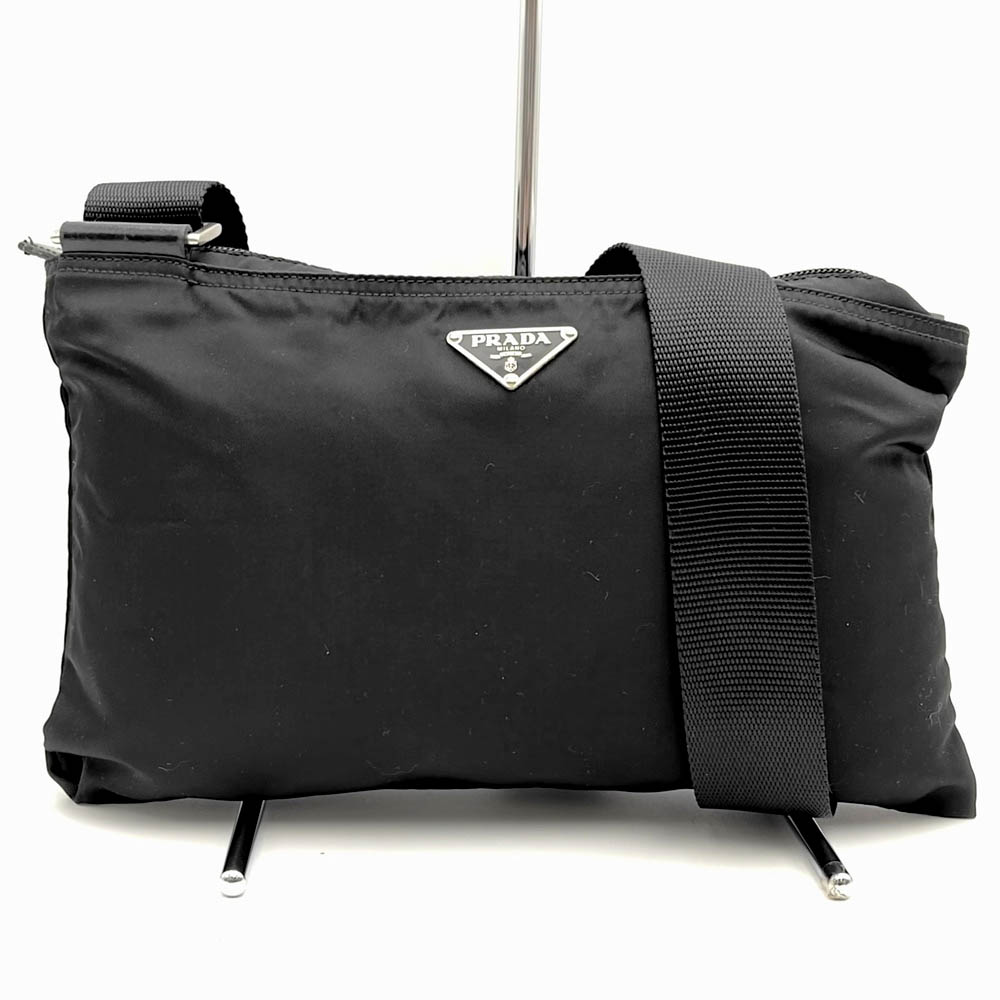 Rakuten - PRADA プラダ ショルダーバッグ 斜め掛け 横長 薄型 ナイロン ブラック レディース メンズ【中古】